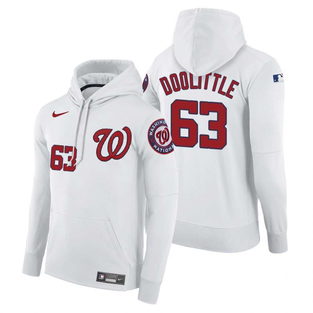 Men Washington Nationals 63 Doolittle white home hoodie 2021 MLB Nike Jerseys